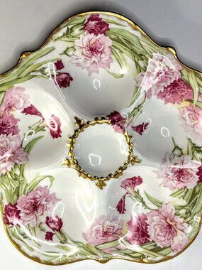 Antique Elite Works Limoges France Oyster Plate Floral Gilt Porcelain A902